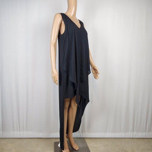 Black Tape Asymmetrical Maxi Dress Sheer Layer and Train Fairy Gala evening sz M - Picture 2 of 5